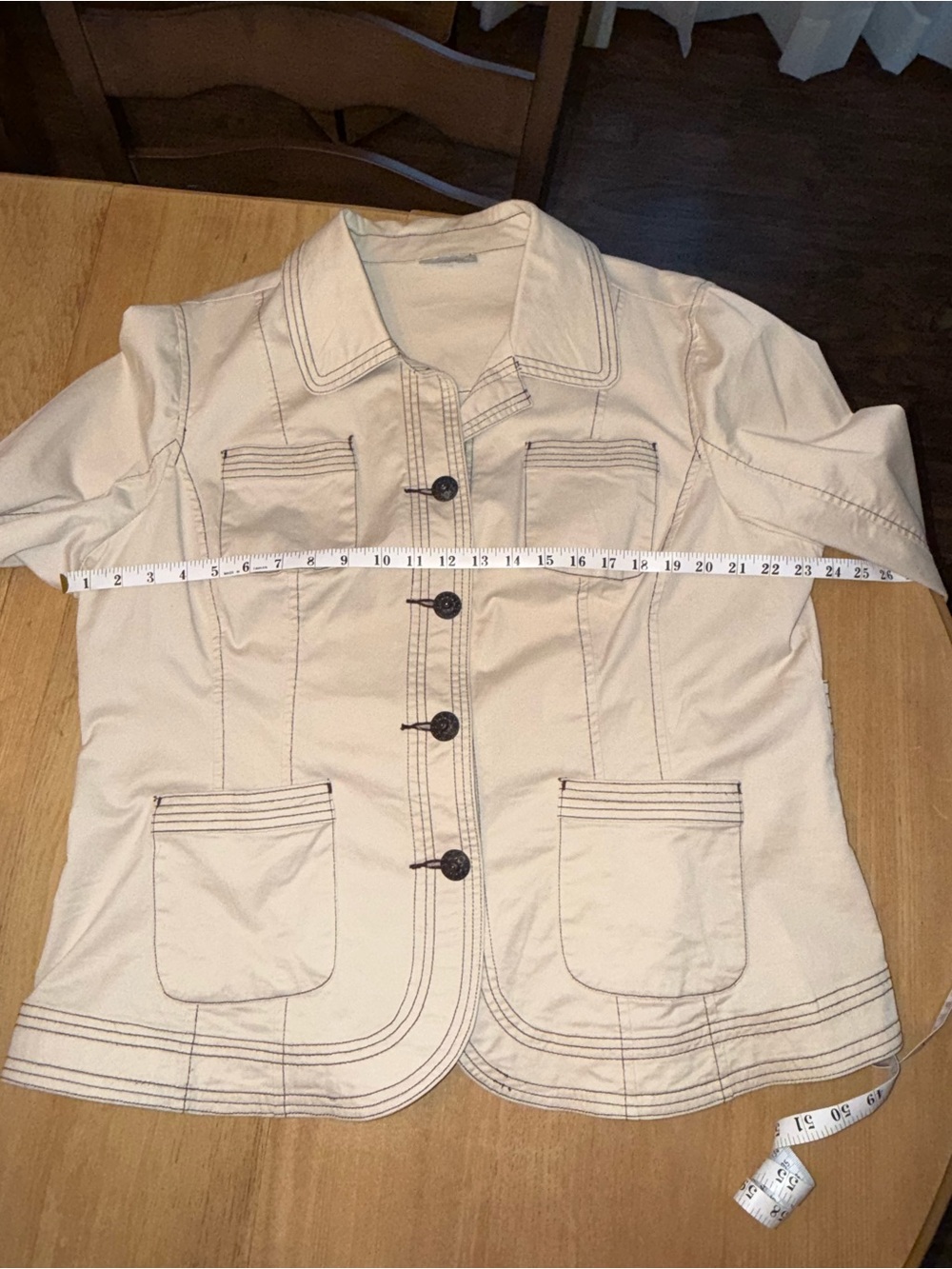 dressbarn Cream Utility Jacket with Dark Contrast Stitching 18/20 - Picture 6 of 7